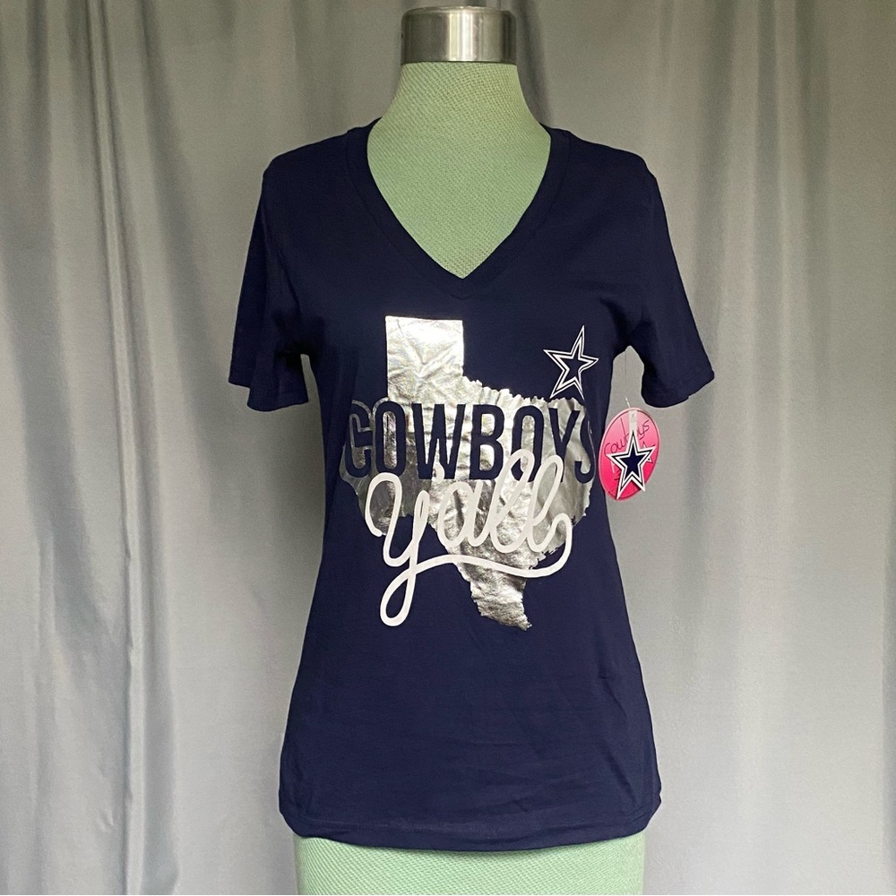 NWT NFL Dallas Cowboys V-neck T-shirt by Cowboys Her Way, Size XS